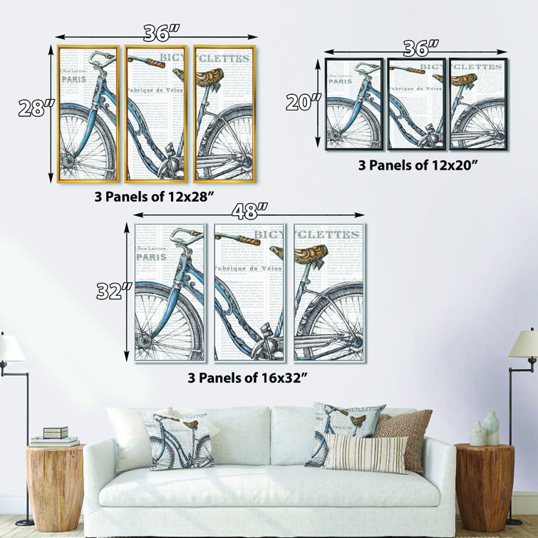 Williston Paris France Bicycles II Framed On Canvas 3 Pieces